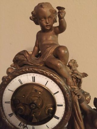 Antique BRONZE FRENCH Clock Cherub Figurine 19th Century 4