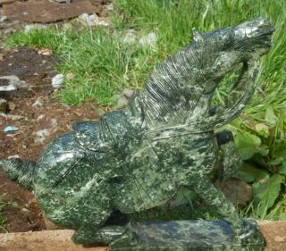 Antique Massive Jade Tang Horse,  Dark Green And White 56 Lbs,  18 Inches High