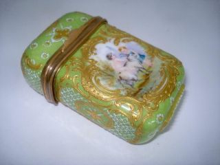 Fine Antique Ormolu Gilt Porcelain Etui Match Box Hand Paint 19th C Meissen