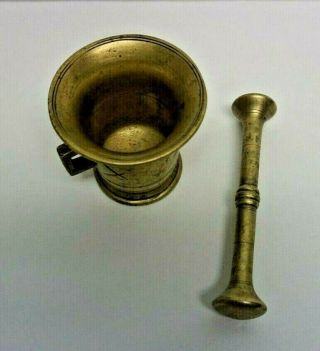 Antique 19th Century Double Handled Brass Mortar & Pestle 3