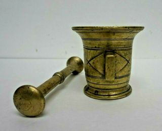 Antique 19th Century Double Handled Brass Mortar & Pestle 5