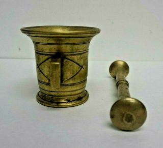 Antique 19th Century Double Handled Brass Mortar & Pestle 6