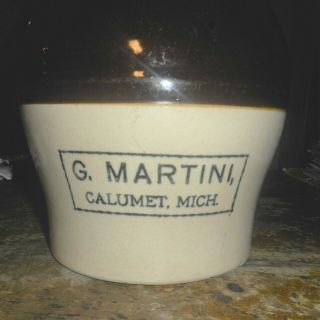 ANTIQUE G.  MARTINI,  CALUMET,  MICH.  ONE GALLON STONEWARE WINE OR WHISKEY JUG NR 7