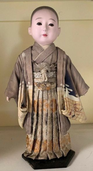 Vintage Japanese Ichimatsu Boy Doll Gofun Silk Kimono