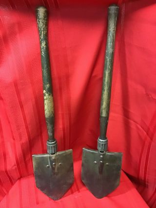 WW2 US 1944 Folding Shovels Pair Entrenching Tools Ames 1944 & Woods 1944 WWII 2