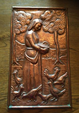 Rare Arts & Crafts Guild Of Handicraft Style Figurative Copper Panel Circa 1890
