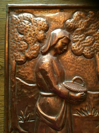 Rare Arts & Crafts Guild of Handicraft Style Figurative Copper Panel Circa 1890 3