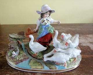 Vintage Royal Capodimonte Porcelain Figurine Young Girl With Geese