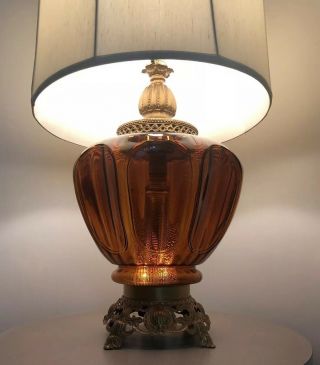 Large Vintage Mid Century Retro Amber Magnifying Glass Light Up Base Lamp 1970s