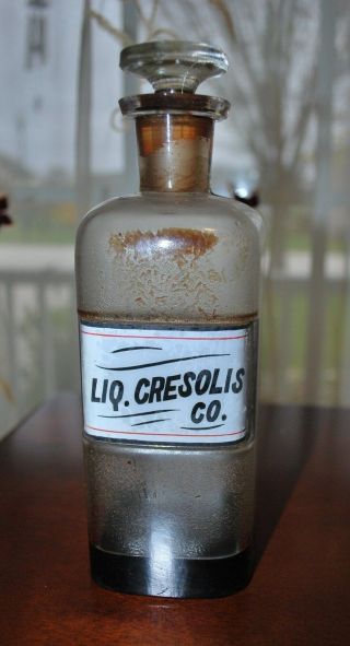Antique Pharmacy Medicine Medium Label Under Glass (lug) Liq.  Cresolis Co.