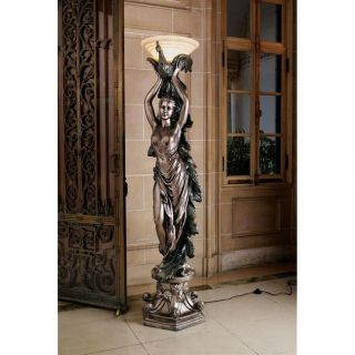 74.  5 " Art Deco French Peacock Goddess Torchiere Large Sculptural Floor Lamp