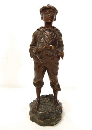 Antique Bronze V.  Szczeblewski Mousse Siffleur " The Whistler " Boy Sculpture Art