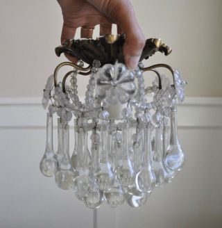 Vintage Petite Brass Candelier - Glass Flowers,  Beaded,  Drops