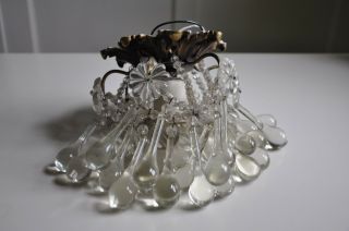 Vintage Petite Brass Candelier - Glass Flowers,  Beaded,  Drops 3