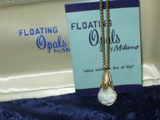 Opal Necklace Vintage Large Gold Filled Box And Papers Floating Opal