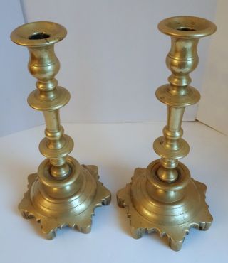 ANTIQUE 9 lb Russian BRASS CANDLESTICKS Star BASES JUDAICA 11 1/4 