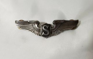 Wwii Usaaf Service Pilot " S " Wings Pin,  3 "