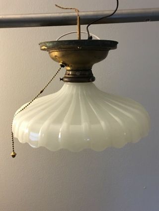 Brass Patina Flush Mount Fixture With 11” Scalloped Shade 15d