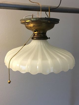 Brass Patina Flush Mount Fixture With 11” Scalloped Shade 15D 2