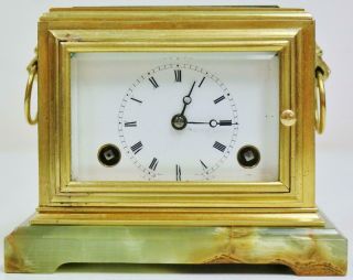 Rare Antique French Moulinie Brass & Glass 8 Day Bell Striking Carriage Clock