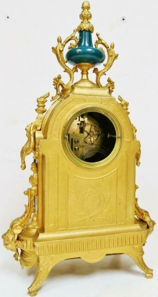 Antique French 8 Day Striking Gilt Metal & Green Sevres Mantel Clock 10