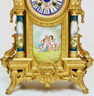 Antique French 8 Day Striking Gilt Metal & Green Sevres Mantel Clock 5