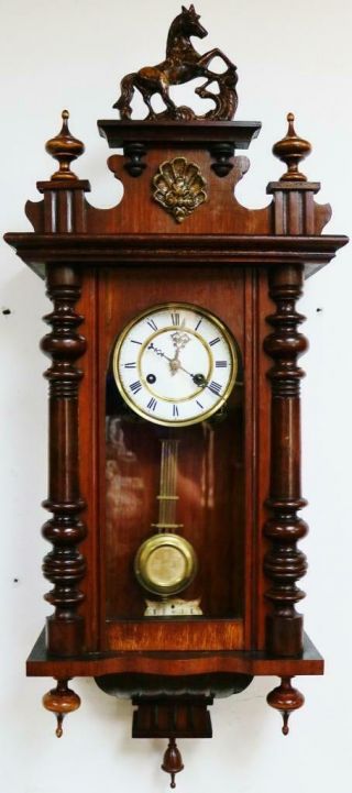 Antique German Carved Mahogany 8 Day Gong Striking Vienna Wall Clock