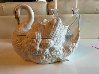 Vintage MCM White Swan Soup Tureen with Ladle/Italy/Circa 1960 ' s 2