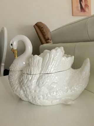 Vintage MCM White Swan Soup Tureen with Ladle/Italy/Circa 1960 ' s 7