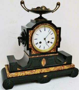 Antique French 8 Day Black Slate & Multi Coloured Marble Striking Mantel Clock 3