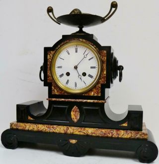 Antique French 8 Day Black Slate & Multi Coloured Marble Striking Mantel Clock 4