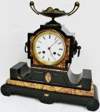 Antique French 8 Day Black Slate & Multi Coloured Marble Striking Mantel Clock 5