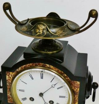 Antique French 8 Day Black Slate & Multi Coloured Marble Striking Mantel Clock 6