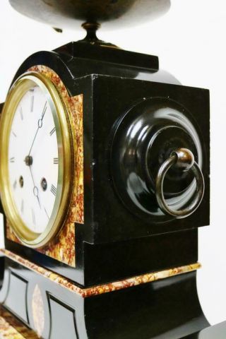 Antique French 8 Day Black Slate & Multi Coloured Marble Striking Mantel Clock 7