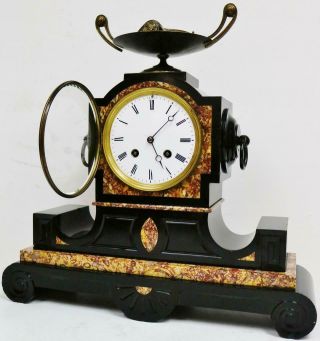 Antique French 8 Day Black Slate & Multi Coloured Marble Striking Mantel Clock 8