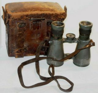 Vintage German Wwi Fernglas 08 Military Binocular With Leather Case C.  P.  Goerz