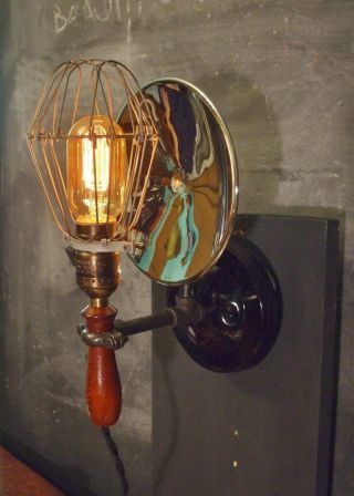 Vintage Industrial Cage Light With Wall Mount - Machine Age Trouble Lamp Sconce