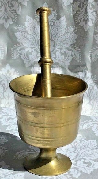 Greece Vintage Solid Brass Apothecary Mortar & Pestle 4 3/8 