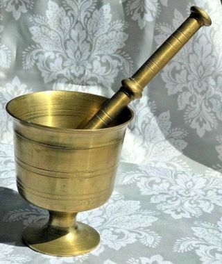 Greece Vintage Solid Brass Apothecary Mortar & Pestle 4 3/8 