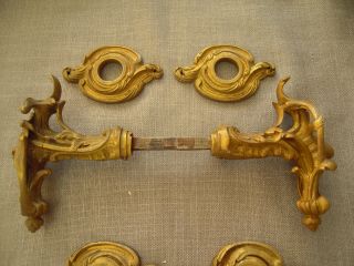 Antique Art Nouveau Brass Door Knob Set,  Bronze handles 2