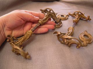 Antique Art Nouveau Brass Door Knob Set,  Bronze handles 5