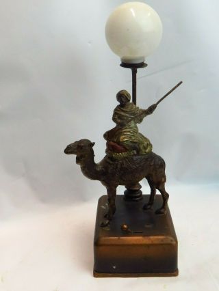 Vintage Spelter Art Deco Era Arab On Camel Figure,  Battery Desk Lamp