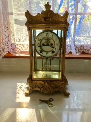 Antique " Thoreau " Haven Clock Co - Crystal Regulator Clock