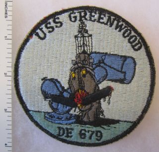 Uss Greenwood De - 679 1940s - 1950s Vintage Us Navy Ship Patch Cut Edge