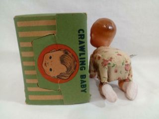 1940 ' s OCCUPIED JAPAN Celluloid Wind Up CRAWLING BABY with Box 10
