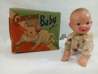 1940 ' s OCCUPIED JAPAN Celluloid Wind Up CRAWLING BABY with Box 12
