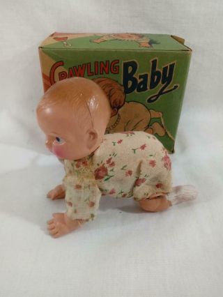 1940 ' s OCCUPIED JAPAN Celluloid Wind Up CRAWLING BABY with Box 2