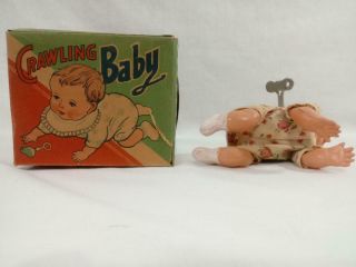 1940 ' s OCCUPIED JAPAN Celluloid Wind Up CRAWLING BABY with Box 3
