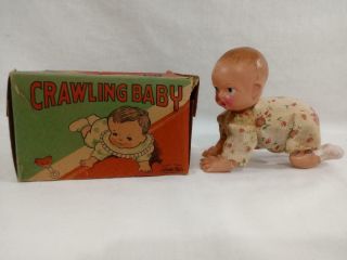 1940 ' s OCCUPIED JAPAN Celluloid Wind Up CRAWLING BABY with Box 4