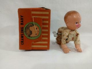 1940 ' s OCCUPIED JAPAN Celluloid Wind Up CRAWLING BABY with Box 6